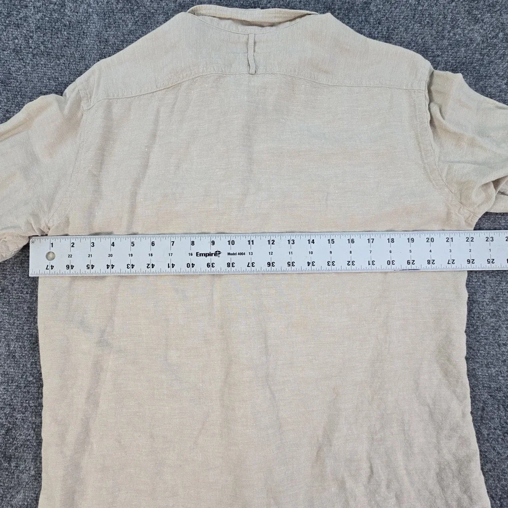 Banana Republic Mens L Linen Cotton Safari Shirt Tan Long Sleeve Pockets